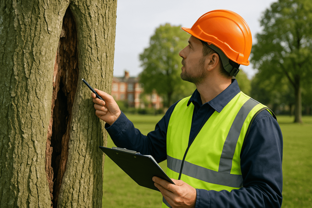 Arborist conducting proactive tree risk consulting proactive tree risk consulting
